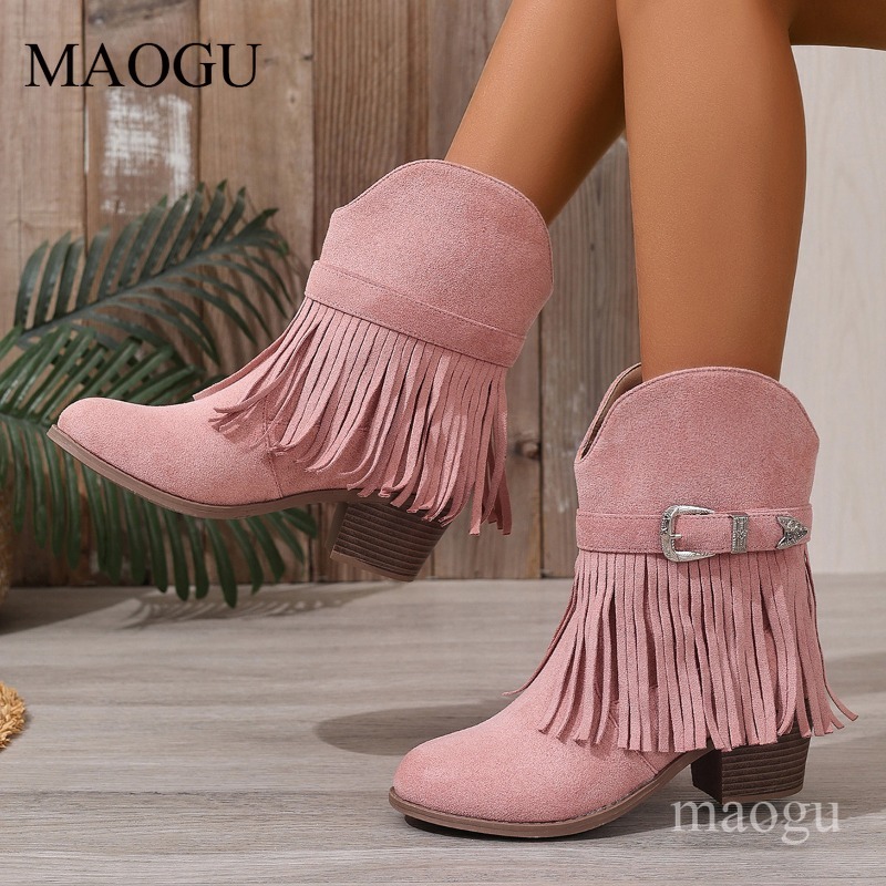 Ethnic Fabric - Sepatu Bot Wanita Model Koboi Berbahan