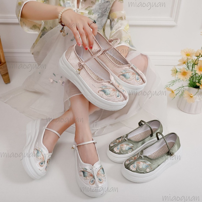 Ethnic Fabric - Sepatu Platform Bordir Gaya Cina Wanita,
