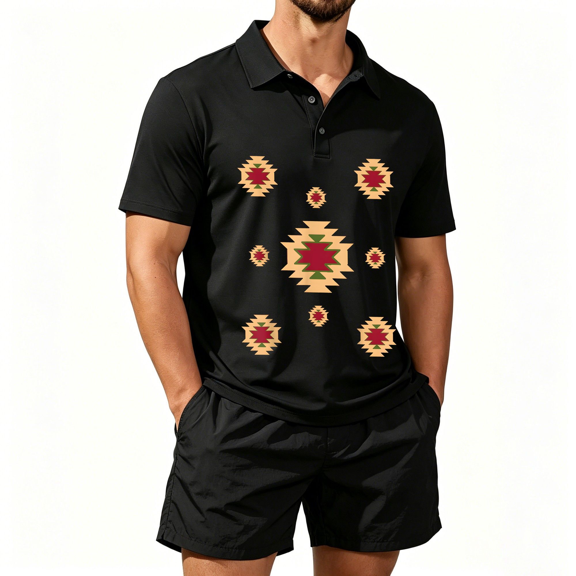 Ethnic Wear - Setelan Kaos Polo Lengan Pendek Pria,