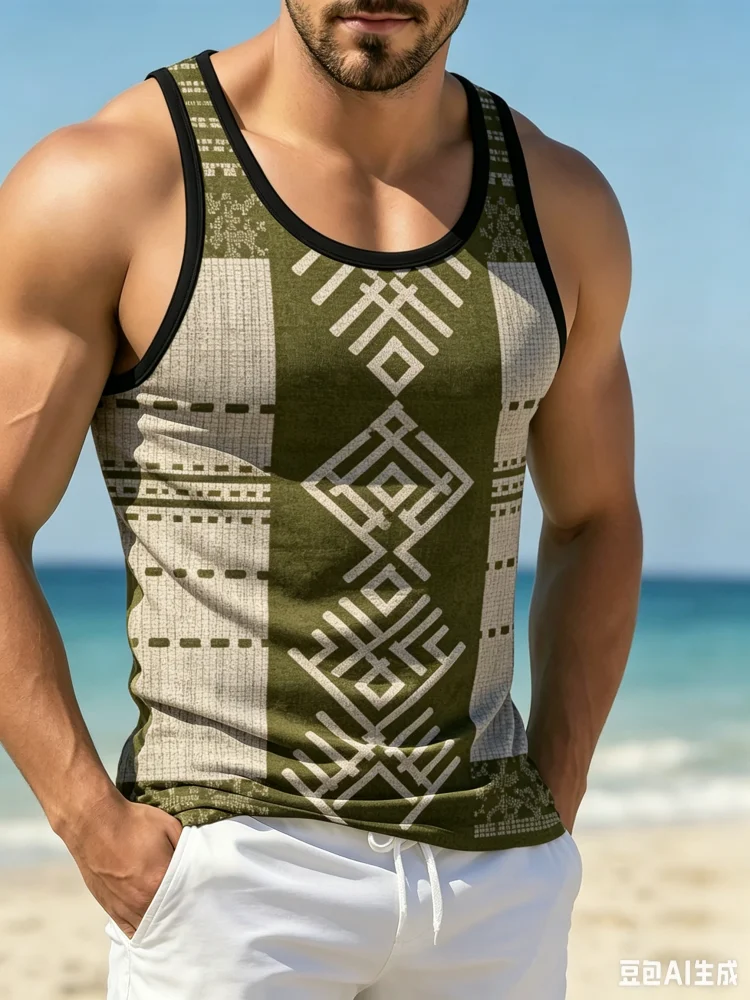 Men'S Ethnic Fashion Trends - Tank Top Pria Vintage Etnik Geometris