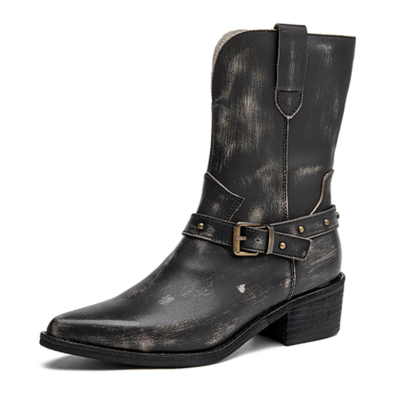 Ethnic Fashion Women - Sepatu Boot Wanita Hak Tebal Kulit
