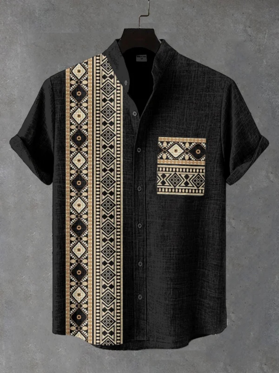 Men'S Ethnic Fashion Trends - Kemeja Pria Retro Etnik Tribal Lengan