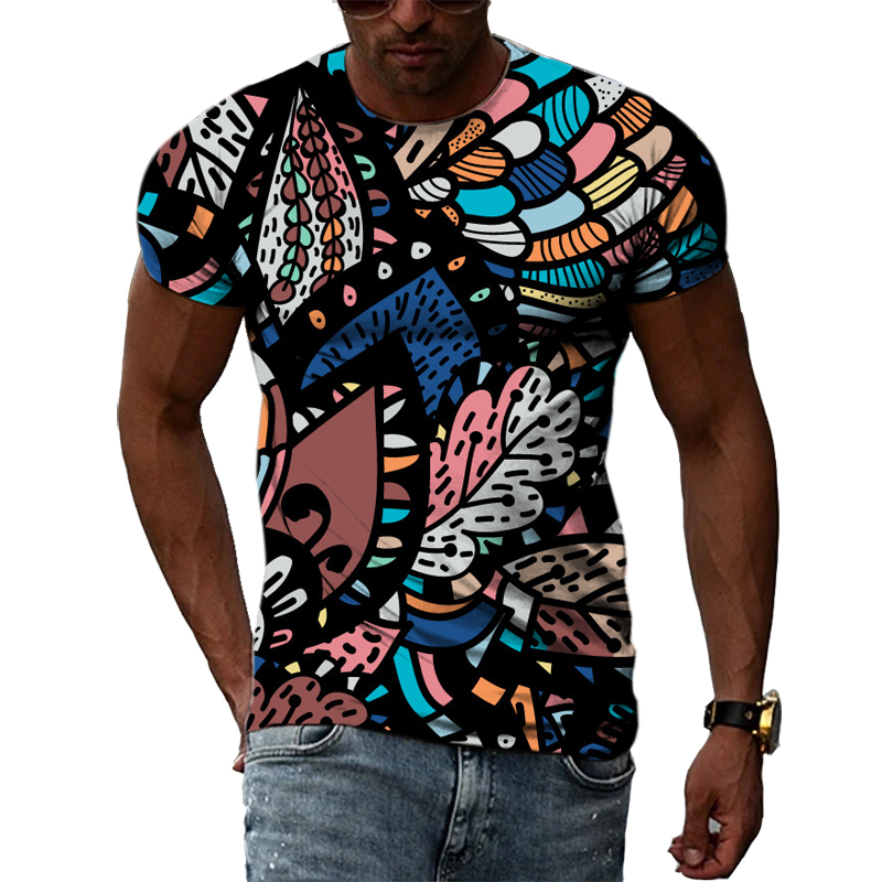 Men'S Ethnic Fashion Trends - T-shirt Gambar Cetak Uniseks Pola Warna-warni