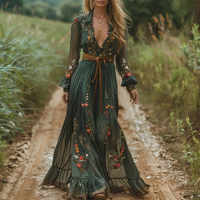 Gaun Maxi Boho wanita, gaun pa - Ethnic Boho Fashion ulasan dan harga