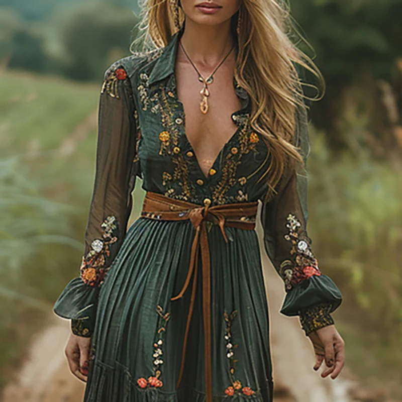 Gaun Maxi Boho wanita, gaun pa - Ethnic Boho Fashion ulasan dan harga